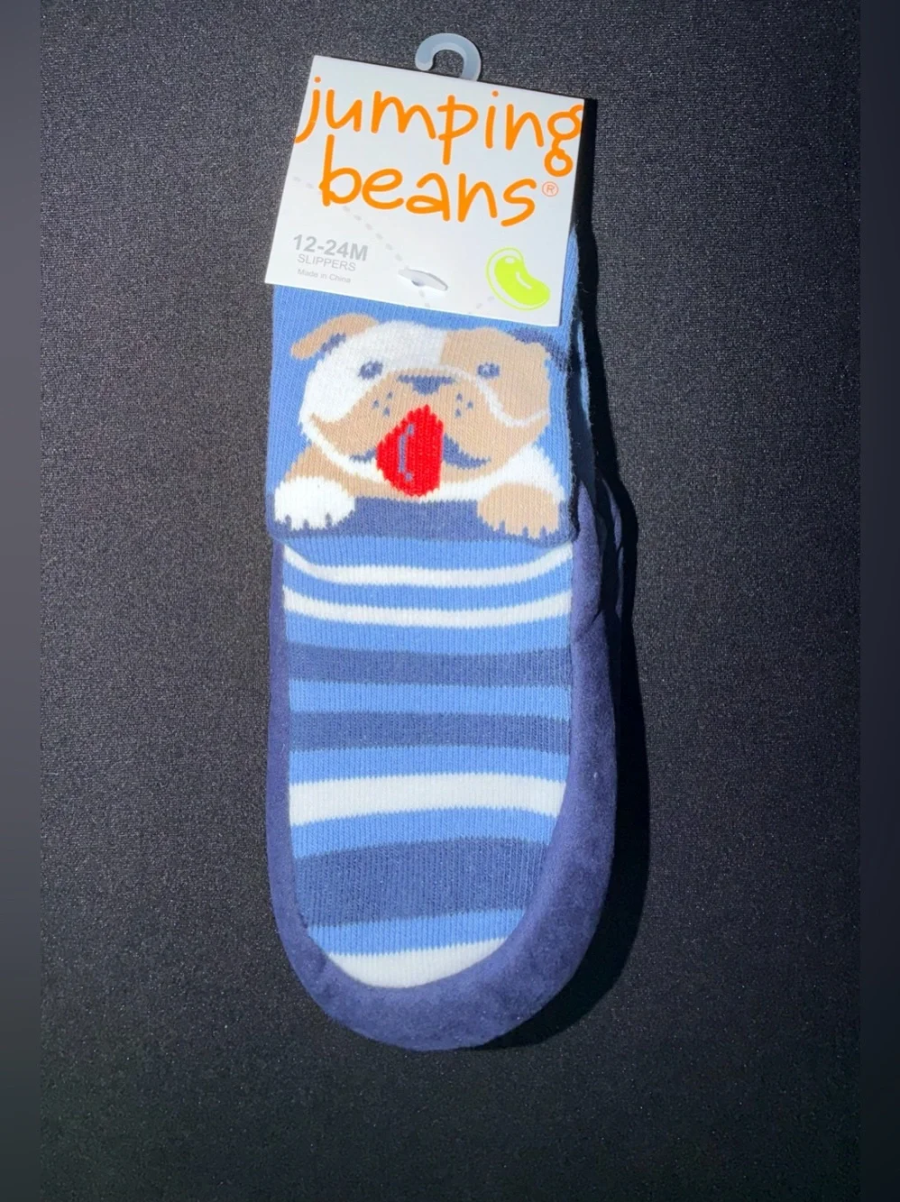 Jumping Beans Baby Slipper Socks Striped Bulldog Blue Multicolor Size 12-24 Mos